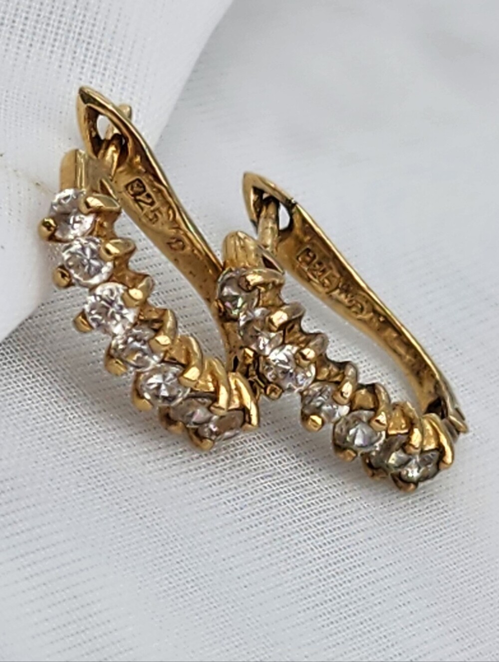 Gold over 925 Sterling Silver Simulated Stones Hoop Pierced Earrings Vermeil